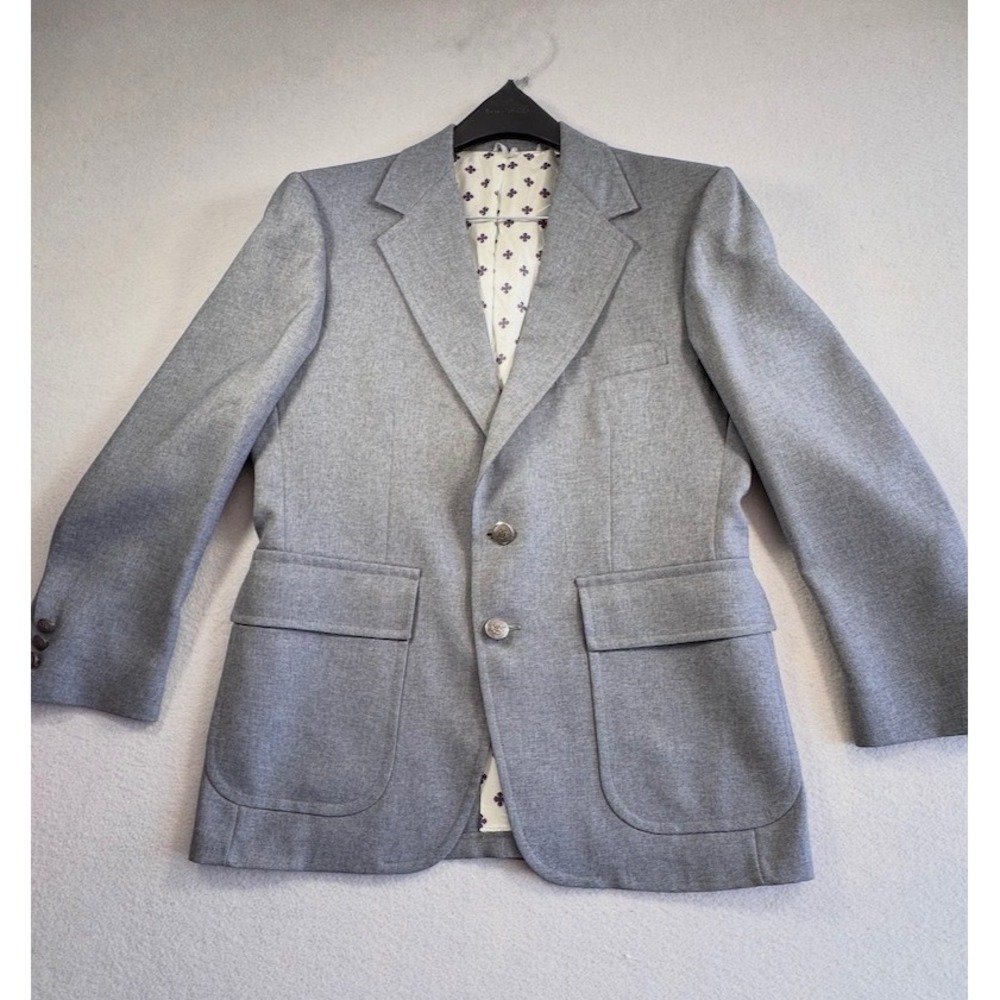Vintage Grey Crest Button Blazer Jacket Textured Two Button Sport Coat Grey